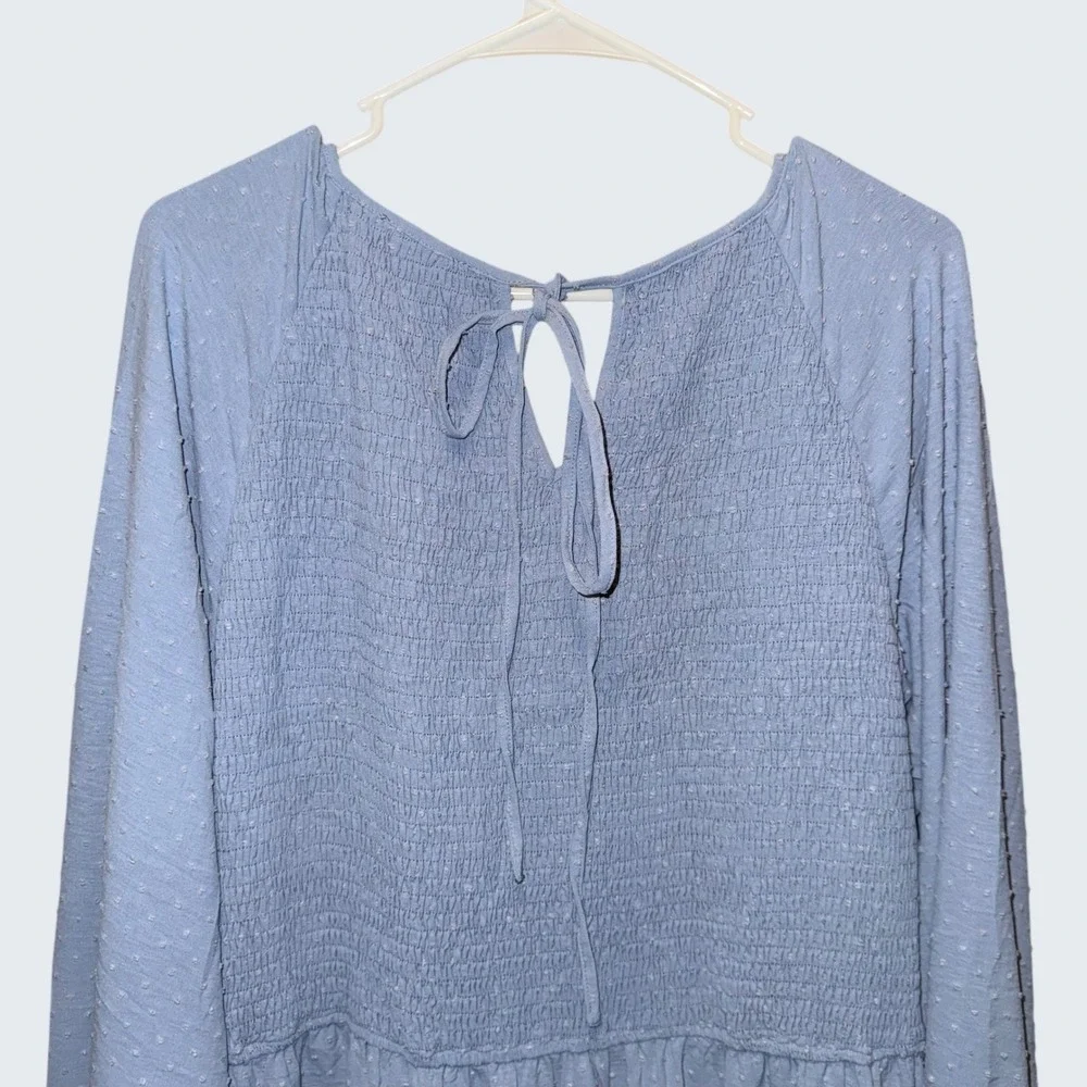 PrettyGarden Blue Swiss Dot Smocked Maxi Dress Long Sleeve Tiered XXL NWT Fairy - Picture 7 of 8